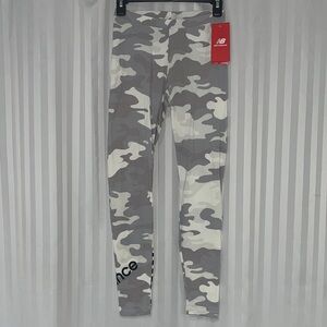 NWT New Balance Gray & Beige Camo Leggings w/Logo Graphic on Leg